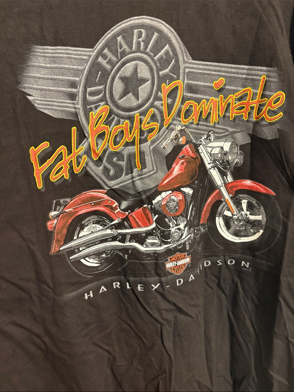 Harley-Davidson Black Tee with Red Motorcycle Chicago Fat Boys Dominate NWT 5XL